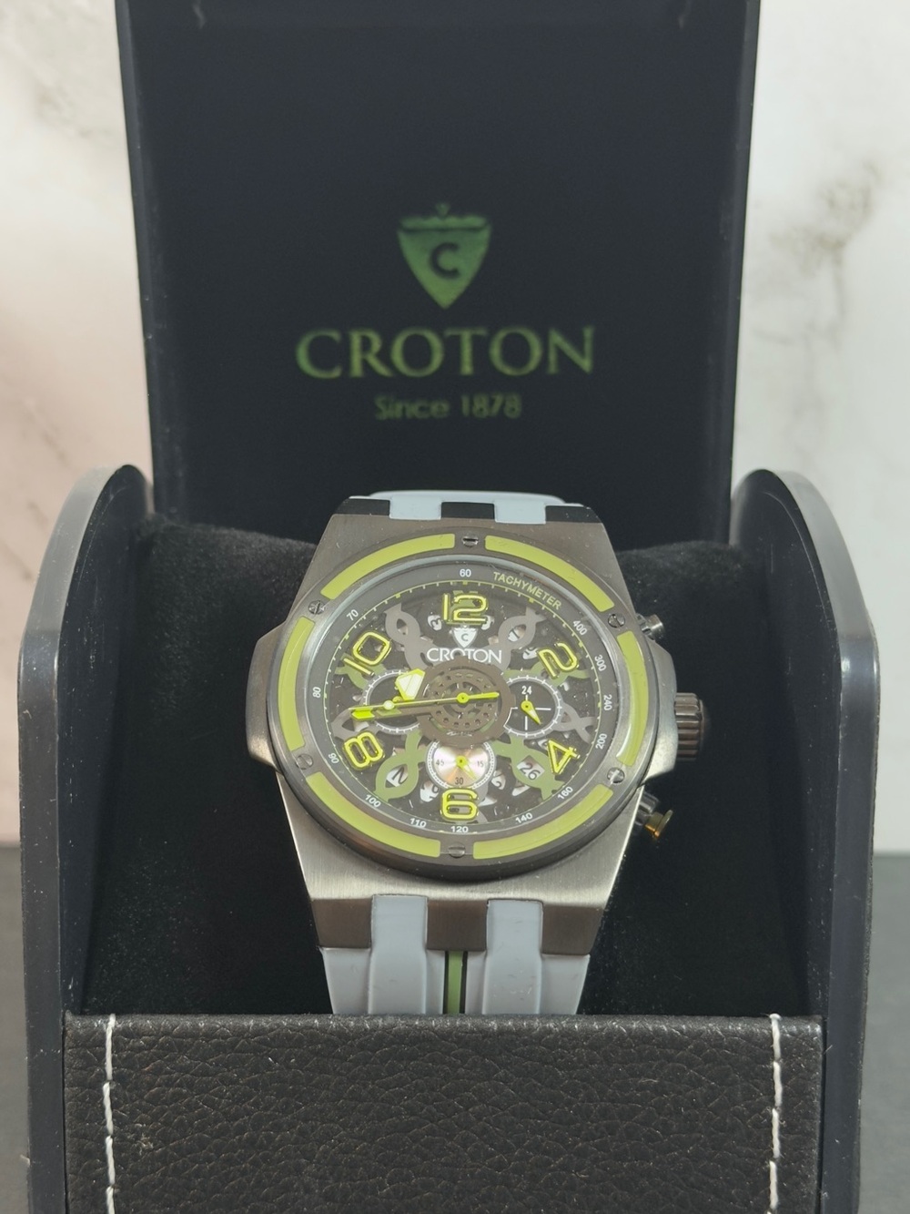 Croton Skeleton Chronograph Style Watch – Neon Accents – Brand New w/ Box